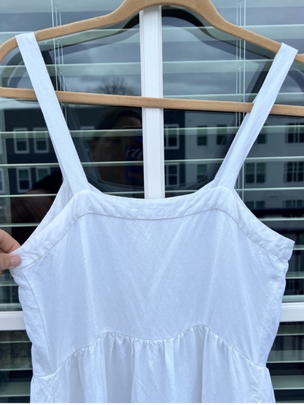 LOFT White Linen Blend Button Front Fit Flare Sundress Size 6 Pockets - Picture 15 of 17